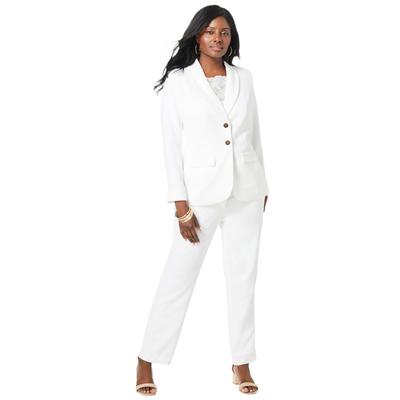 Plus Size Women's 2-Piece Stretch Crepe Single-Breasted Pantsuit by Jessica London in White (Size 26 W) Set