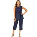 Plus Size Women's 2-Piece Linen Capri Set by Jessica London in Navy (Size 22) Washable Rayon Linen Blend