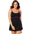 Plus Size Women's Lingerie Strap Swimdress by Swimsuits For All in Black Pink (Size 12)