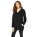 Plus Size Women's Marled Thermal Hoodie Cardigan by Roaman's in Black (Size 12) Sweater