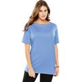 Plus Size Women's Perfect Cuffed Elbow-Sleeve Boat-Neck Tee by Woman Within in French Blue (Size 1X) Shirt