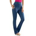 Plus Size Women's Straight-Leg Comfort Stretch Jean by Denim 24/7 in Medium Stonewash Sanded (Size 14 W) Elastic Waist Denim