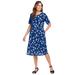 Plus Size Women's Empire Waist Tee Dress by Woman Within in Evening Blue Falling Flower (Size 14/16)