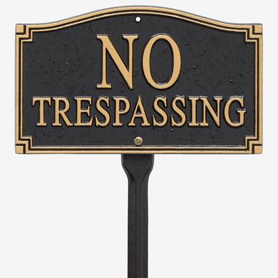 No Trespassing Statement Plaque by Whitehall Products in Black Gold