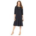 Plus Size Women's Ultrasmooth® Fabric Boatneck Swing Dress by Roaman's in Black (Size 34/36) Stretch Jersey 3/4 Sleeve Dress