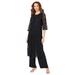 Plus Size Women's Three-Piece Lace Duster & Pant Suit by Roaman's in Black (Size 22 W) Duster, Tank, Formal Evening Wide Leg Trousers