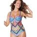 Plus Size Women's Macrame Underwire One Piece Swimsuit by Swimsuits For All in Multi Chevron (Size 26)