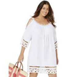Plus Size Women's Vera Crochet Cold Shoulder Cover Up Dress by Swimsuits For All in White (Size 22/24)