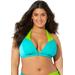 Plus Size Women's Romancer Colorblock Halter Triangle Bikini Top by Swimsuits For All in Neon Mint Oasis (Size 6)