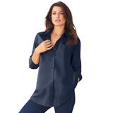 Plus Size Women's Long-Sleeve Kate Big Shirt by Roaman's in Navy (Size 24 W) Button Down Shirt Blouse