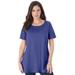 Plus Size Women's Swing Ultimate Tee with Keyhole Back by Roaman's in Ultra Blue (Size M) Short Sleeve T-Shirt