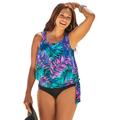 Plus Size Women's Side Tie Blouson Tankini Top by Swimsuits For All in Palmtastic (Size 18)