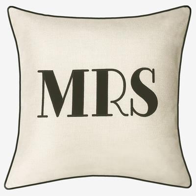 Embroidered Applique "Mrs" Decorative Pillow by Levinsohn Textiles in Oyster Black