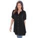 Plus Size Women's Short-Sleeve Angelina Tunic by Roaman's in Black (Size 44 W) Long Button Front Shirt