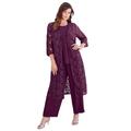 Plus Size Women's Three-Piece Lace Duster & Pant Suit by Roaman's in Dark Berry (Size 24 W) Duster, Tank, Formal Evening Wide Leg Trousers