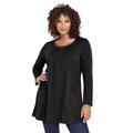 Plus Size Women's Long-Sleeve Two-Pocket Soft Knit Tunic by Roaman's in Black (Size 5X) Shirt