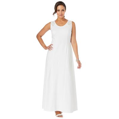Plus Size Women's Stretch Cotton Crochet-Back Maxi Dress by Jessica London in White (Size 14) Maxi Length