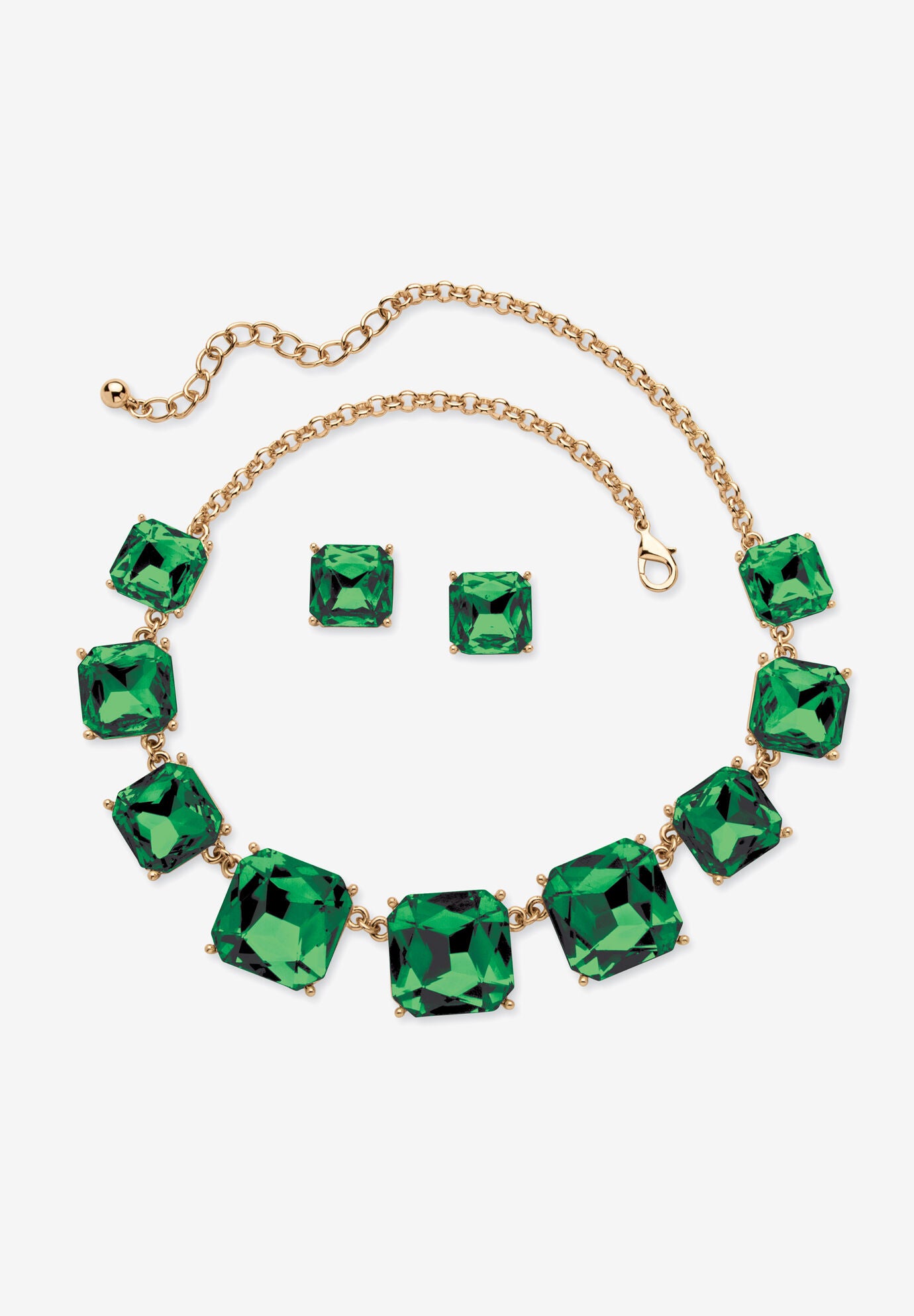 Women's Gold Tone Necklace and Earring Set, Princess Cut Simulated Birthstones by PalmBeach Jewelry in May