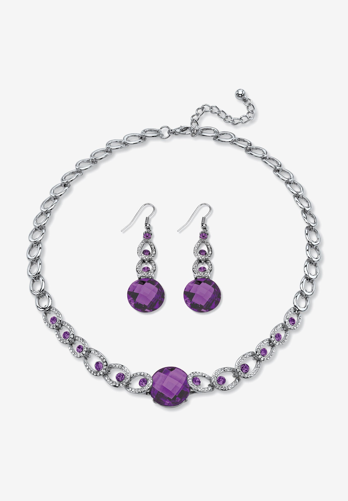 Women's Silver Tone Collar Necklace and Earring Set, Simulated Birthstone by PalmBeach Jewelry in February