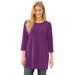 Plus Size Women's Perfect Three-Quarter-Sleeve Scoopneck Tunic by Woman Within in Plum Purple (Size L)