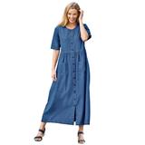 Plus Size Women's Short-Sleeve Denim Dress by Woman Within in Medium Stonewash (Size 26 W)