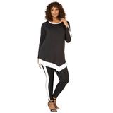 Plus Size Women's Contrast-Trim Lounge Set by Roaman's in Black White (Size 18/20) Matching Long Sleeve Shirt and Leggings