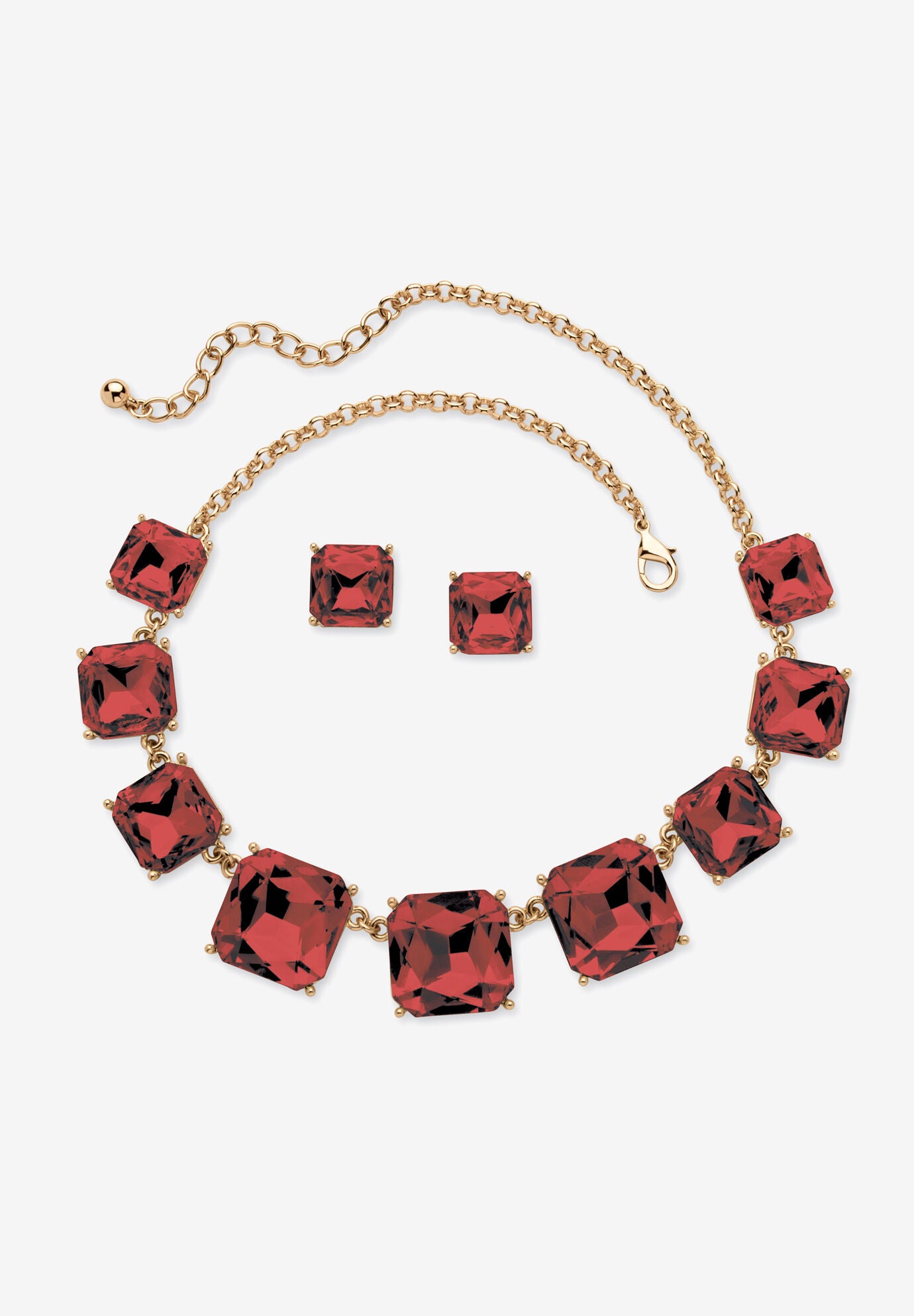 Women's Gold Tone Necklace and Earring Set, Princess Cut Simulated Birthstones by PalmBeach Jewelry in January