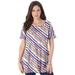 Plus Size Women's Swing Ultimate Tee with Keyhole Back by Roaman's in Multi Bias Stripe (Size 1X) Short Sleeve T-Shirt