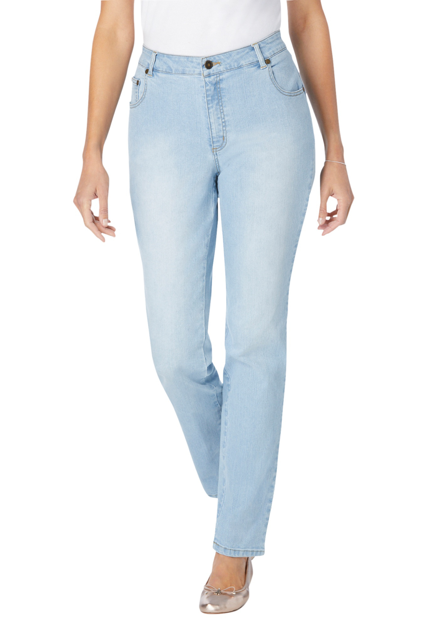 Plus Size Women's Straight-Leg Stretch Denim Five-Pocket Jeans by Woman Within in Light Wash Sanded (Size 24 WP)