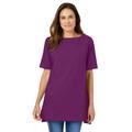 Plus Size Women's Perfect Short-Sleeve Boatneck Tunic by Woman Within in Plum Purple (Size 1X)