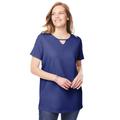 Plus Size Women's Perfect Short-Sleeve Keyhole Tee by Woman Within in Ultra Blue (Size 14/16) Shirt