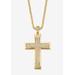 Men's Big & Tall Yellow Gold Plated Cubic Zirconia Studded Cross Pendant with 24" Chain by PalmBeach Jewelry in Gold