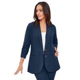 Plus Size Women's Linen Blazer by Jessica London in Navy (Size 24 W) Jacket