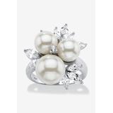 Women's Platinum over Sterling Silver Simulated Pearl and Cubic Zirconia Ring by PalmBeach Jewelry in Platinum (Size 7)