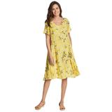 Plus Size Women's Short Pullover Crinkle Dress by Woman Within in Primrose Yellow Leaf (Size 28 W)
