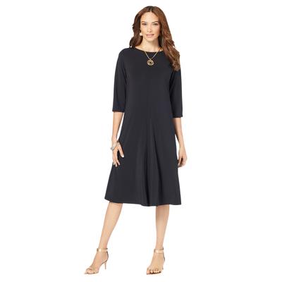 Plus Size Women's Ultrasmooth® Fabric Boatneck Swing Dress by Roaman's in Black (Size 38/40) Stretch Jersey 3/4 Sleeve Dress