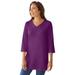 Plus Size Women's Perfect Three-Quarter Sleeve V-Neck Tunic by Woman Within in Plum Purple (Size 2X)
