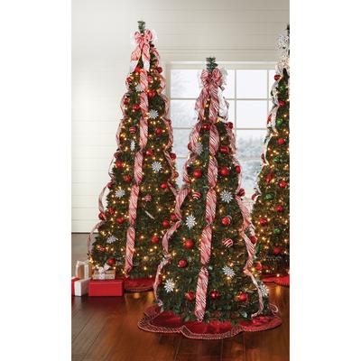 Fully Decorated Pre-Lit 6-Ft. Pop-Up Christmas Tree by BrylaneHome in Red White