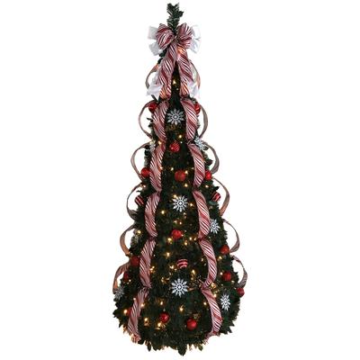 Fully Decorated Pre-Lit 6-Ft. Pop-Up Christmas Tree by BrylaneHome in Red White