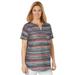 Plus Size Women's Short-Sleeve Notch-Neck Tee by Woman Within in Navy Multi Stripe (Size 3X) Shirt