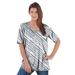 Plus Size Women's V-Neck Ultimate Tee by Roaman's in Grey Bias Stripe (Size 4X) 100% Cotton T-Shirt