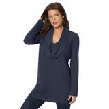 Plus Size Women's Cowl-Neck Thermal Tunic by Roaman's in Navy (Size M) Long Sleeve Shirt