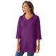 Plus Size Women's Perfect Three-Quarter Sleeve V-Neck Tunic by Woman Within in Plum Purple (Size L)