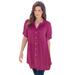 Plus Size Women's Short-Sleeve Angelina Tunic by Roaman's in Raspberry (Size 14 W) Long Button Front Shirt