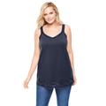 Plus Size Women's Lace-Trim V-Neck Tank by Woman Within in Navy (Size 34/36) Top