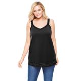 Plus Size Women's Lace-Trim V-Neck Tank by Woman Within in Black (Size 26/28) Top