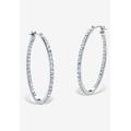 Women's Platinum & Sterling Silver Hoop Earrings with Diamond Accent by PalmBeach Jewelry in White