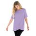 Plus Size Women's Perfect Cuffed Elbow-Sleeve Boat-Neck Tee by Woman Within in Soft Iris (Size 1X) Shirt