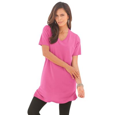 Plus Size Women's Short-Sleeve V-Neck Ultimate Tunic by Roaman's in Vintage Rose (Size M) Long T-Shirt Tee