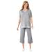 Plus Size Women's Striped Inset & Capri Set by Woman Within in Heather Grey Mini Stripe (Size 34/36) Pants